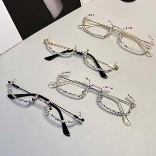 ✨元氣新品✨新款金屬下半框無鏡片鑲磚眼鏡框cos二次元裝扮道具男女素顏鏡架YRFB