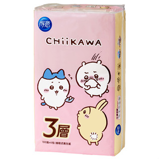 得意3層連續抽取式花紋衛生紙100抽6包