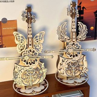 【台灣出貨】手工音樂盒 大提琴木質拼裝模型 動態大提琴音樂盒 可移動大提琴音樂盒 3d立體拼圖 diy成人益智生日好禮物