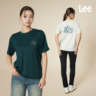 Lee 針織寬鬆短T 女 深綠 米白 LB502116