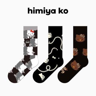 【臺灣-出貨】himiyako襪子女中筒潮襪hello shadow暗影kitty系列.冷萌喪甜