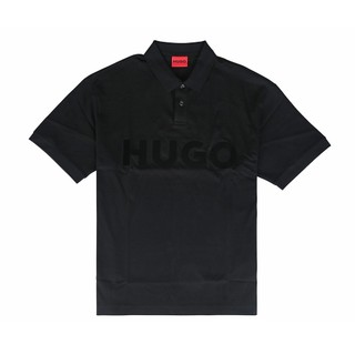 HUGO BOSS 純棉字母LOGO OVERSIZED短袖POLO衫(男款/黑)