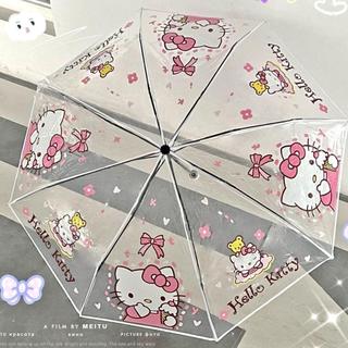 【臺灣出貨🔥】摺疊自動hellokitty雨傘透明可愛女生凱蒂貓拍照超好看文藝清新傘