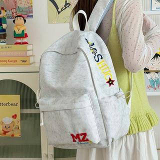 🎒星星刺繡帆布後背包 女生大容量雙肩包 學生書包 水洗帆布背包 輕便通勤後背包 高中生書包 大學生後背包 韓版背包