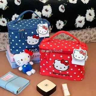 【臺灣-出貨】可愛HelloKitty圓點手提化妝包高顏值便攜大容量旅行洗漱品收納包