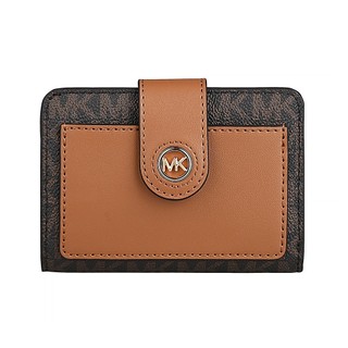 MICHAEL KORS 牛皮Mercer系列立體金字LOGO雙折6卡釦式短夾(褐x橡木棕)