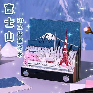 🏔收藏紀念🗻富士山周邊 Fuji 富士山模型3d立體便籤本 紙雕 鐳射鏤空便籤紙 創意禮品伴手禮紀念品