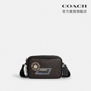 【COACH】COLTON 經典 SIGNATURE 貼飾 19 斜背手袋-SV/核桃棕色/黑色(CGA44)｜官方直營