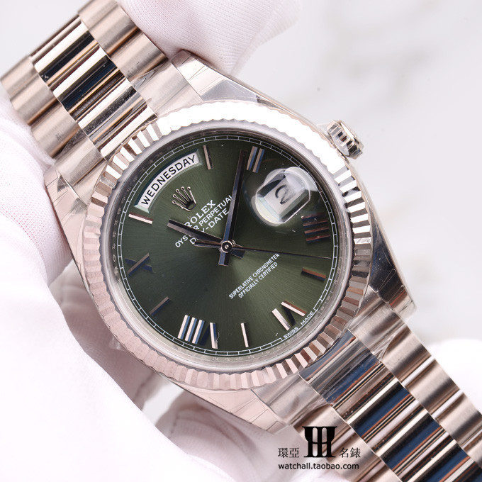 rolex勞力士星期日曆系列白金機械男表228239綠面
