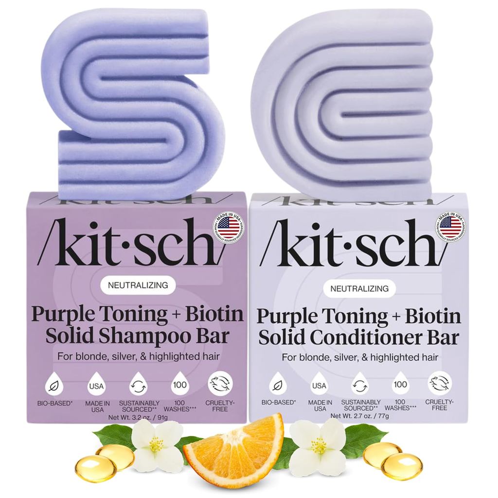 Kitsch Toning Purple 洗髮水和護髮素棒套裝,用於金發和染髮 - 含生物素,用於強化和中和中和中和色素