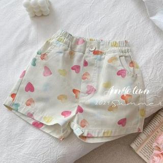 Mimo⭐夏季薄款短褲女童休閒韓版米色愛心印花熱褲