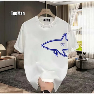 TopMan 男t恤 男生短袖 純棉厚磅 鯊魚來了側印街頭休閒打底衫 JSM 潮t 短袖上衣