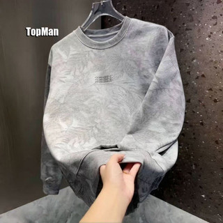 TopMan 男生長袖 大學T 楓葉暗紋滿版JIL美式休閒街頭運動衫 衛衣男