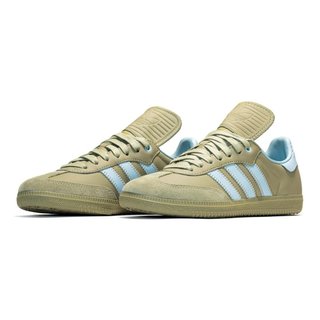 Pharrell x Adidas Samba Humanrace 卡其 翻蓋鞋舌 車縫線 皮革 男鞋 ID8712【S