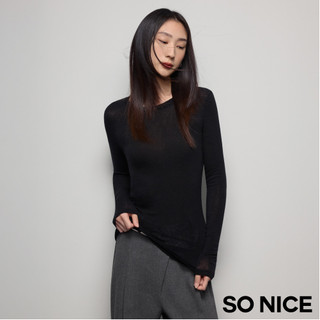SO NICE X Shuling聯名 百搭圓領天絲羊毛上衣｜灰/黑｜都會時尚女裝【3554L007】