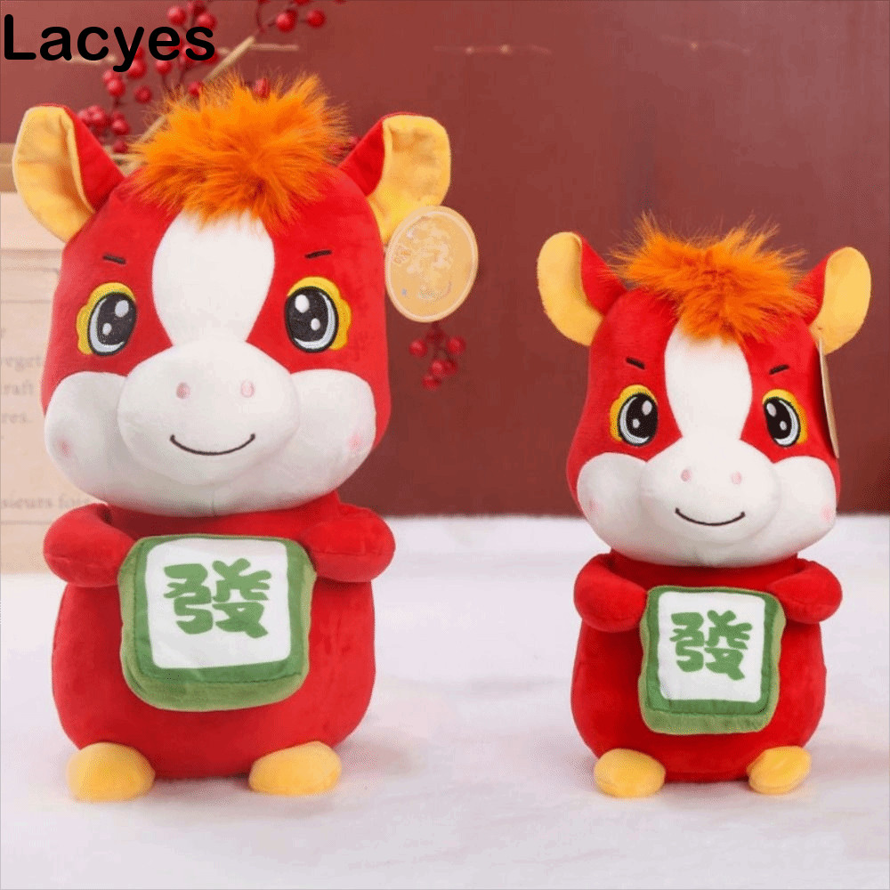LACYES 年馬吉祥物,栩栩如生的可愛馬毛絨公仔,招財可愛卡通動物紅色招財吉祥物桌面裝飾