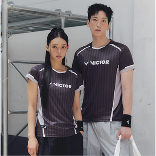 【KB羽球實體店】VICTOR 專業戰衣 黑灰條紋運動T 男女款 VT25CGW023M VT25CGW023F