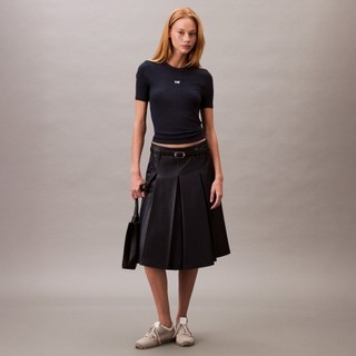 【Calvin Klein】 CK CK Logo 莫代爾彈力羅紋短袖 T 恤 藍色