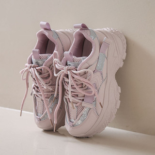 【GL SHOES】老爹鞋 休閑運動鞋女 ins潮炸街增高老爹鞋女2024春季新款真皮網面透氣鬆糕小個子ins運動休閑鞋