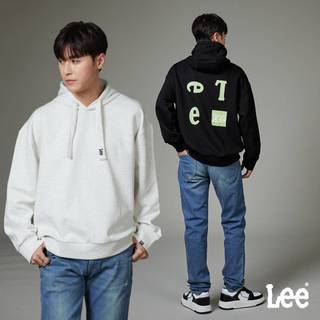Lee 後背設計LOGO內刷毛寬鬆帽T 男 灰色 黑色 LB411041