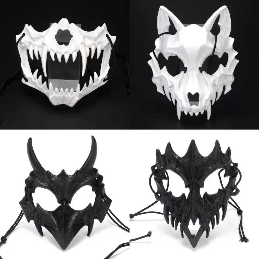 ☀️免運☀️臺灣有貨☀️可開票☀️二次元半臉面罩龍神猛虎夜叉天狗人狼面具演出半臉面具