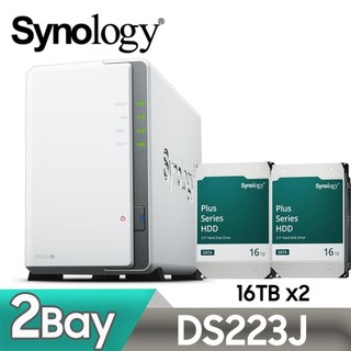 Synology 群暉 DS223j 網路儲存伺服器 + HAT3310 PLUS 16TB NAS硬碟(X2)
