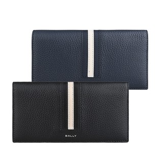 BALLY Ribbon 燙銀LOGO雙色條紋設計小牛皮8卡對折長夾(黑)