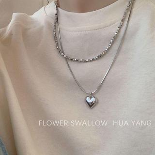 FLOWERWALL 譯花漾愛心雙層疊戴項鍊女ins冷淡風毛衣鏈小眾個性潮