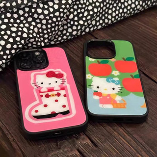 卡通可愛蘋果園kitty貓適用蘋果16promax手機殼iPhone15pro亞克力