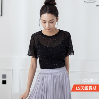 niceioi 透膚上衣 亮鑽短袖 2色 [閃耀Bling Bling 亮鑽透膚網布上衣] 必敗選品 2O641023