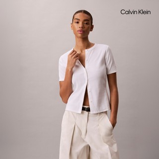 【Calvin Klein】 CK 羅紋短袖外針織開衫 白色