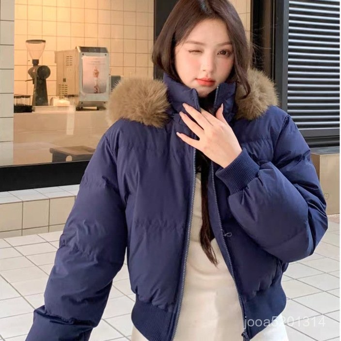 【MR.男先生】臺灣出貨 免運 女棉服 冬季新款寬鬆顯瘦棉衣毛領連帽短款羽絨棉服女收腰加厚高級感外套 HE0A