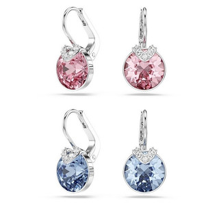 【施華洛世奇SWAROVSKI】Bella V 水滴形耳環 圓形切割 藍色 粉紅色 鍍白金色 水晶 生日|SUPRE嚴選