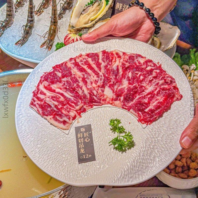 店同款創意密胺盤 專用肉品盛放版型 适配鮮切牛肉和牛食材 適用壽喜燒餐廳商用擺盤餐具 創意密胺店 盤子鮮切吊龍