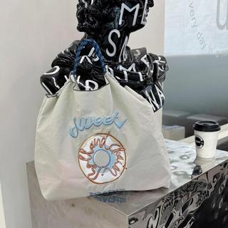 【VAGO】日系自制ball chain環保購物袋尼龍布刺繡花手提帆布包尼龍購物袋