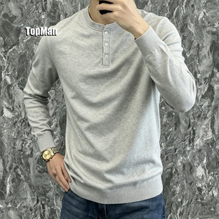 TopMan 亨利衫 長袖T恤 英倫風三粒扣亨利領可外穿黑白灰綠杏色打底衫 男生長袖