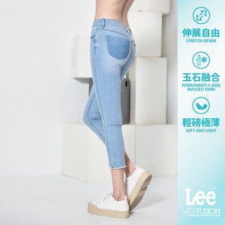 Lee 418 涼感 彈性中腰修身窄管七分牛仔褲 女 中藍 LL210084AVU