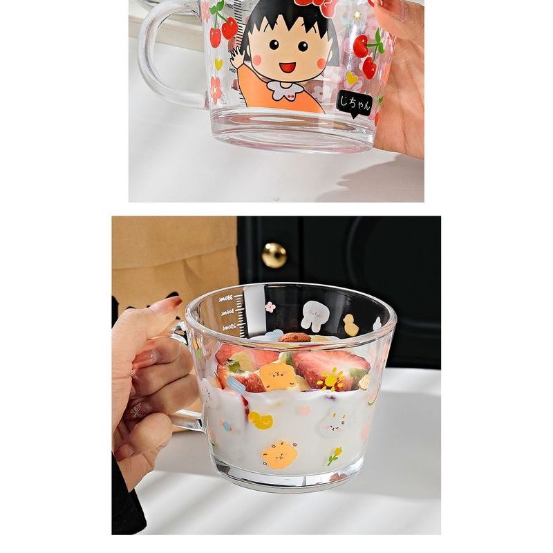 臺北熱賣❤❤可愛卡通櫻桃小丸子水晶大容量玻璃早餐杯牛奶果汁水杯子閨蜜禮物
