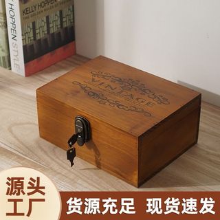 zakka木盒帶鎖桌面雜物收納盒實木紀念品復古收藏帶鎖儲物盒
