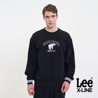 Lee 北極熊EXPLORER寬鬆版衛衣 大學T Oversize 男 X-LINE 黑LL220398K11