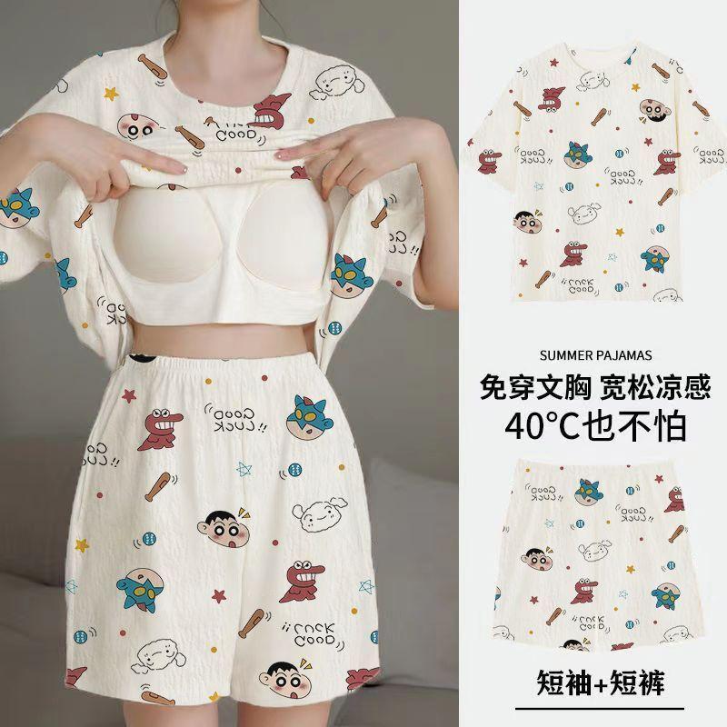 ✅【在臺倉庫】✅桃園上新🌺蠟筆小新睡衣庫洛米 Kitty睡衣 帶胸墊睡衣女 草莓熊 庫洛米夏季雲朵短袖短褲甜美卡通圓領