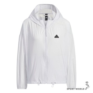 Adidas 連帽外套 女裝 風衣 寬鬆 灰白【運動世界】IM8835