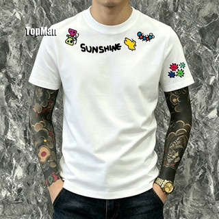 TopMan 短袖t恤男 純棉重磅 SunShine字母領彩印花休閒打底衫潮t JSM 男生 短袖 上衣