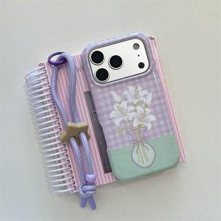雙層紫格紋百合花瓶+掛繩適用16promax手機殼iPhone17蘋果15/14