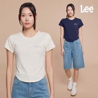 Lee 草寫LOGO短版短T 女 藍綠 卡其 深藍 LB602053