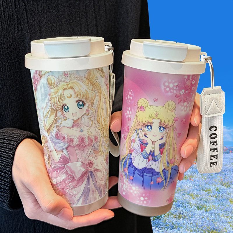 🌙美少女戰士🌙美少女戰士卡套 月野兔 週邊 美少女戰士月野兔保溫杯大容量316不銹鋼便攜車載咖啡杯雙飲 OY0A