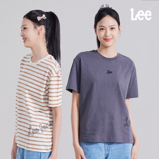 Lee 側邊繡字LOGO短T 女 條紋 鐵灰 LB602084