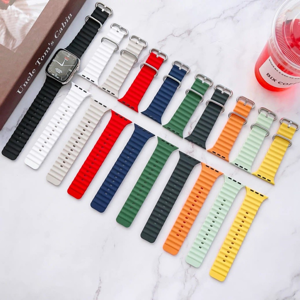 下殺價-【批發】Apple Watch 海洋錶帶 雙扣矽膠錶帶 柔軟百搭 49mm 45mm 41mm 44mm 40/