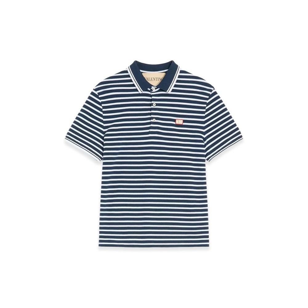瓦倫提諾 棉質網眼POLO衫飾V LOGO貼布 白藍色 VMH01KBAF108 新品