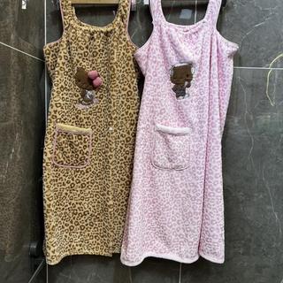 豹紋 Kitty 浴裙 吊帶可穿浴巾 加厚珊瑚絨浴衣 防走光裹身浴巾 女生洗澡浴袍 居家睡裙 宿舍洗澡浴巾 卡通可穿浴裙